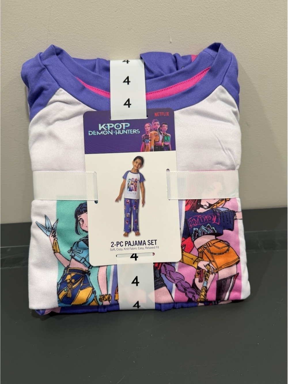 KPop Demon Hunters Girls 2-Piece Pajama Set Purple Size 4 Netflix Sleepwear NWT